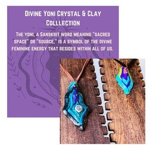Divine Yoni Labradorite Crystal & Clay Handmade Pendant